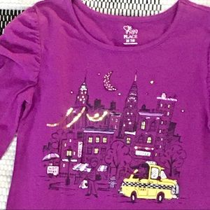City girl Taxi cab purple cotton ruched sleeves long sleeve girl shirt t…